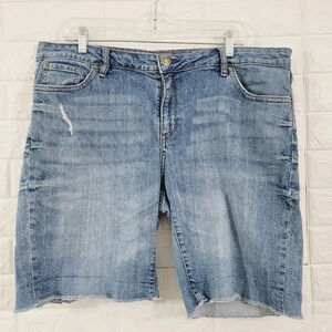 Massini Women's Stretch Denim Cut Off Short Zipper Fly Blue Medium Wash Size 16